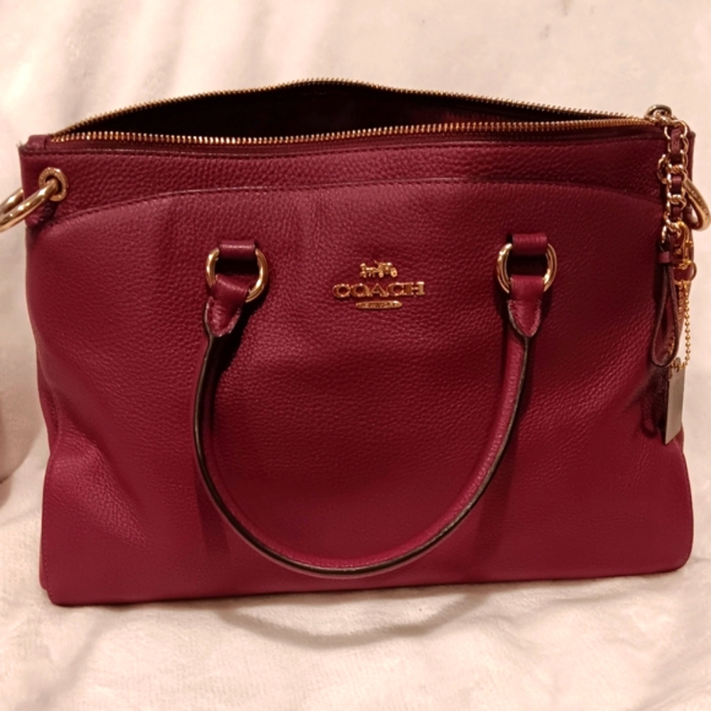 COACH Pebbled Leather Satchel, IM/Wine